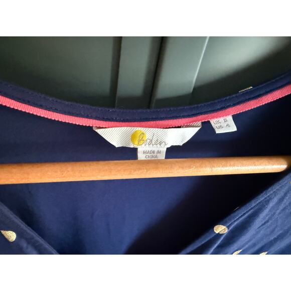 BODEN sz 8 UK 4 US navy, and gold polkadot faux wrap dress EUC - Picture 3 of 5